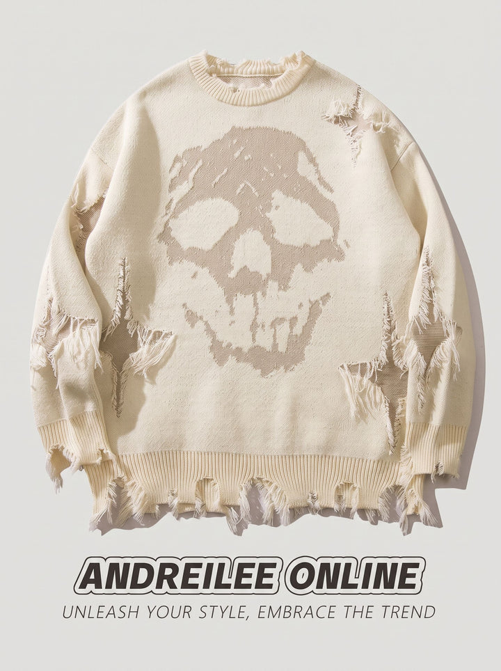 Distressed Grunge Skull Graphic Sweater