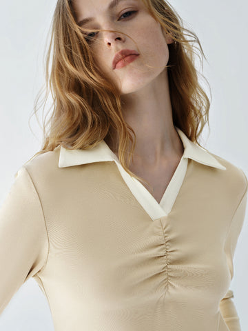 Urban Revivo Standard Sleeve Polo Skater Dresses-Light Khaki