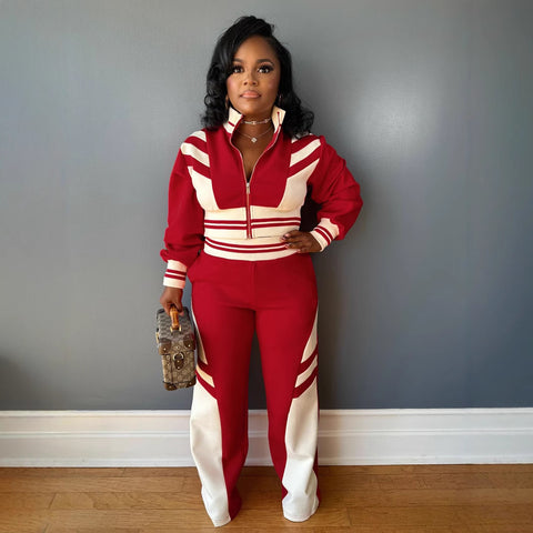 Colorblock Zip Up Crop Pant Set