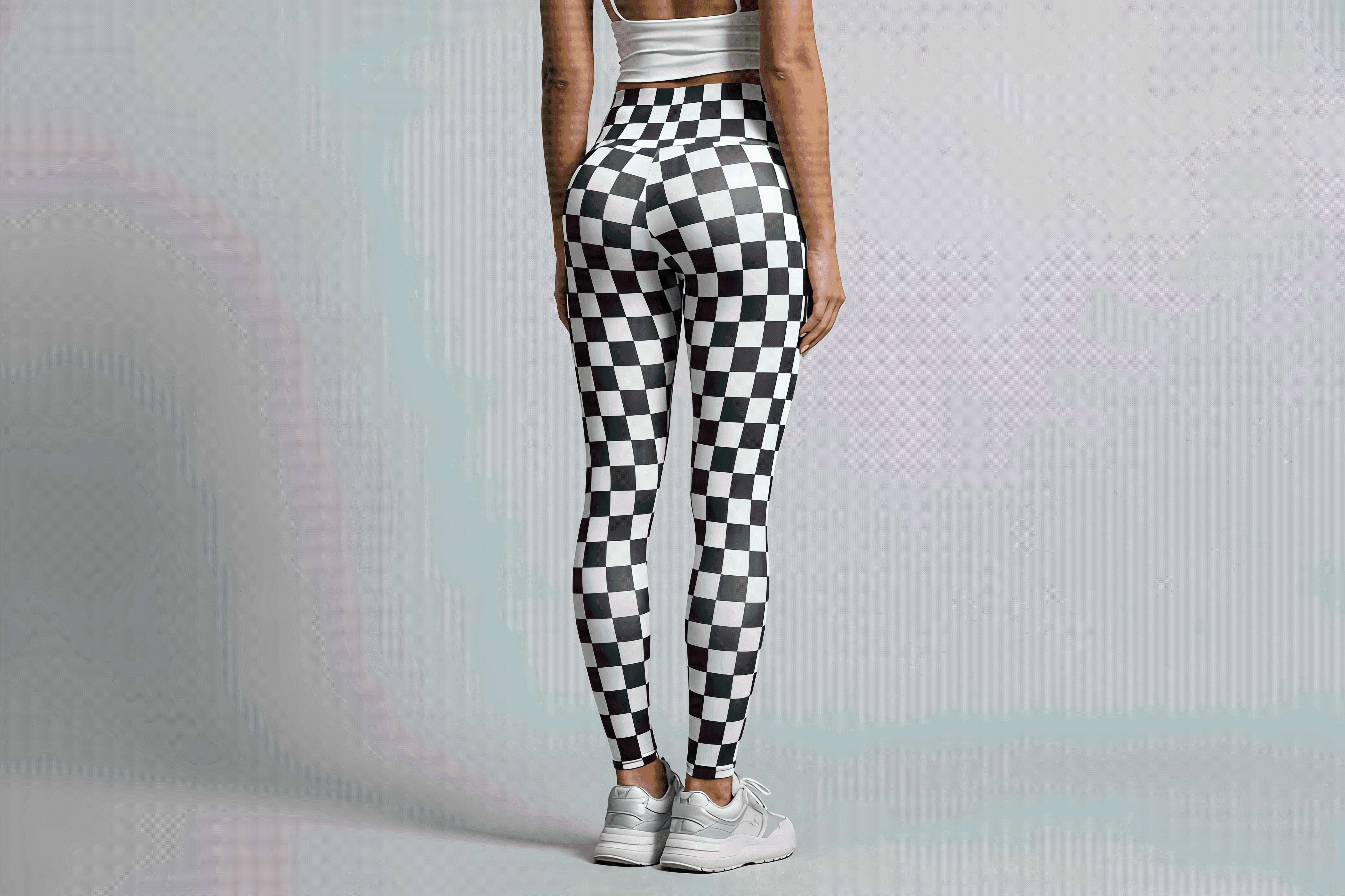 High-Waisted Checkered Yoga Pants-Black