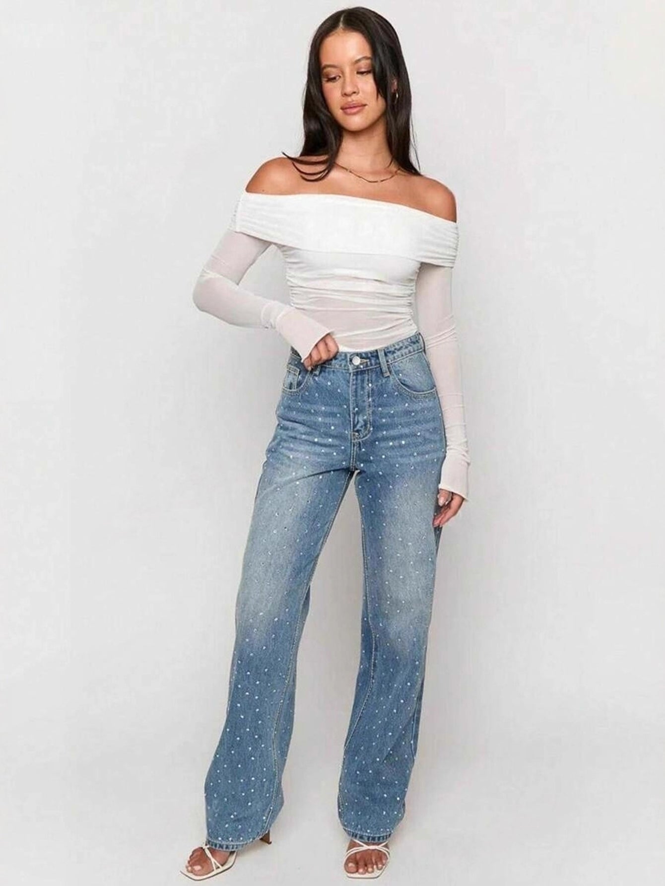 Low Stretch High Rise Wide Leg Jeans