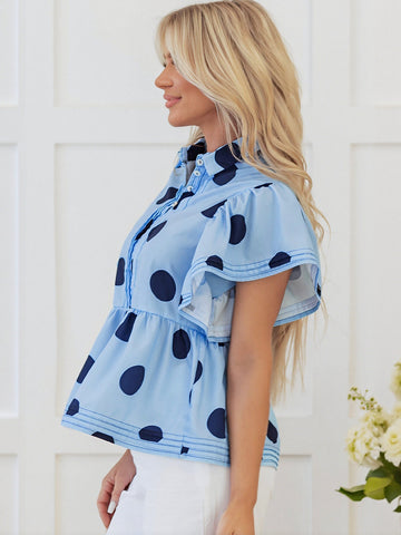 Polka Dot Peplum Hem Shirt