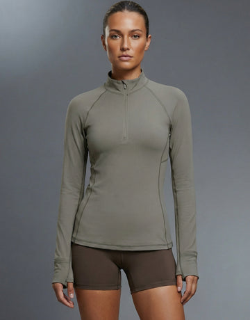 Mock Neck Half-Zip Slimming Fit Sleek Yoga Top-Multicolor