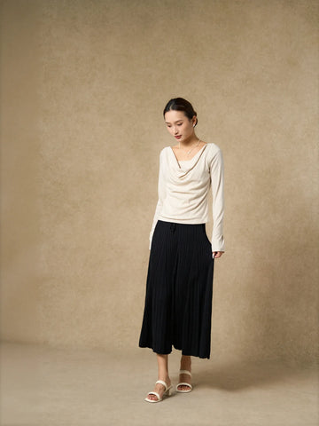 Elegant High Waisted Pleated Midi Skirt