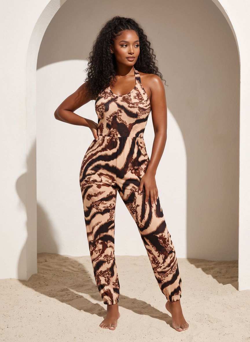 Tiger Stripe Print Jumpsuit