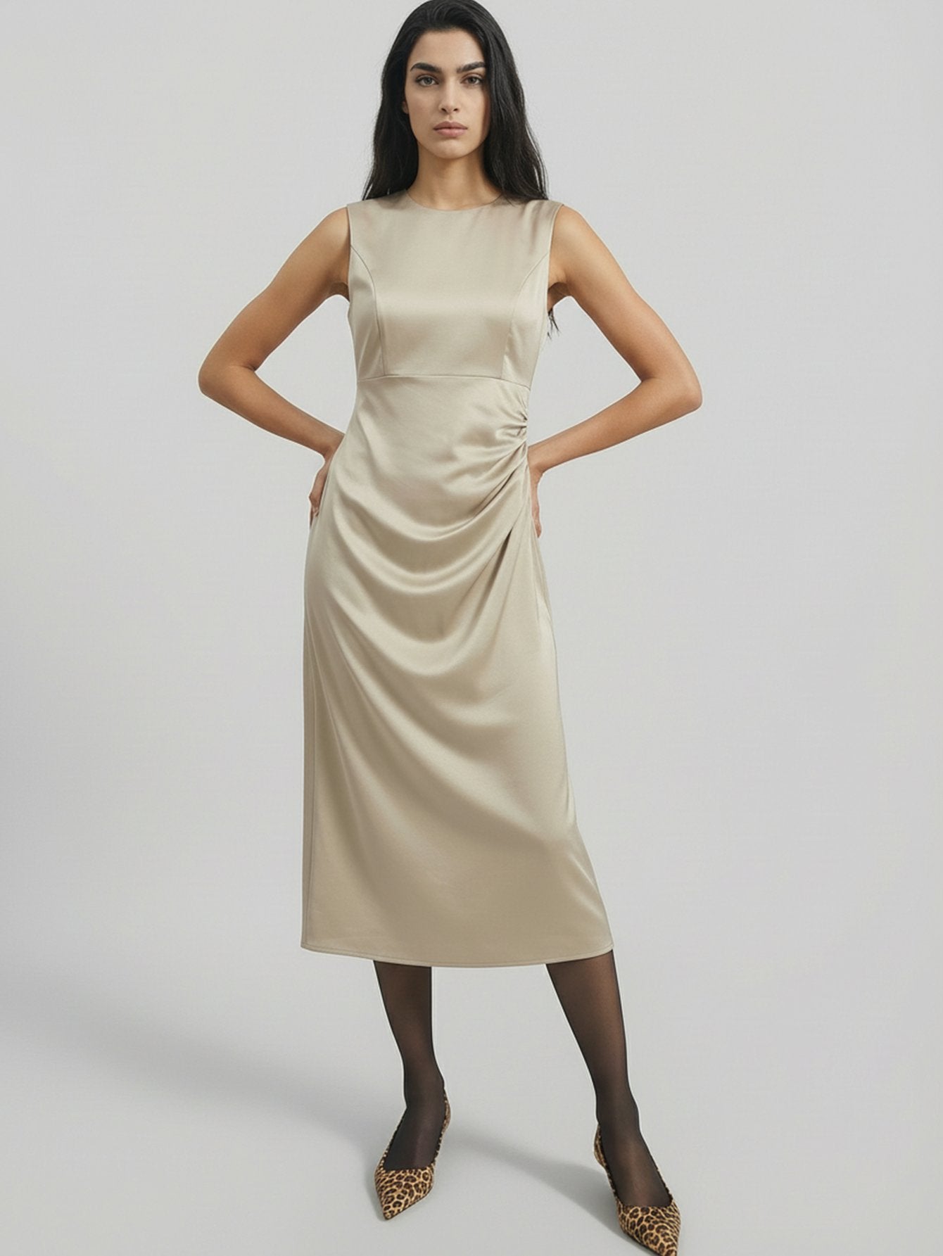 SAÏA Boat Neck Bridesmaid Satin Maxi Dress-Gold