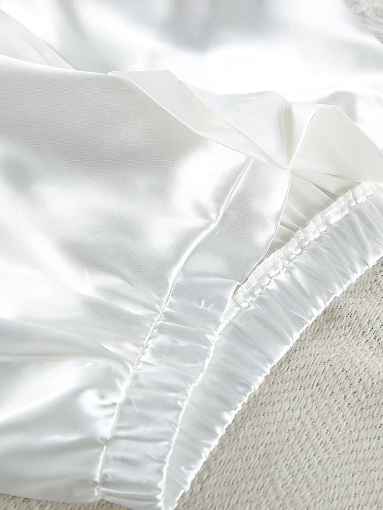 Feather Trim Satin Pajama Set