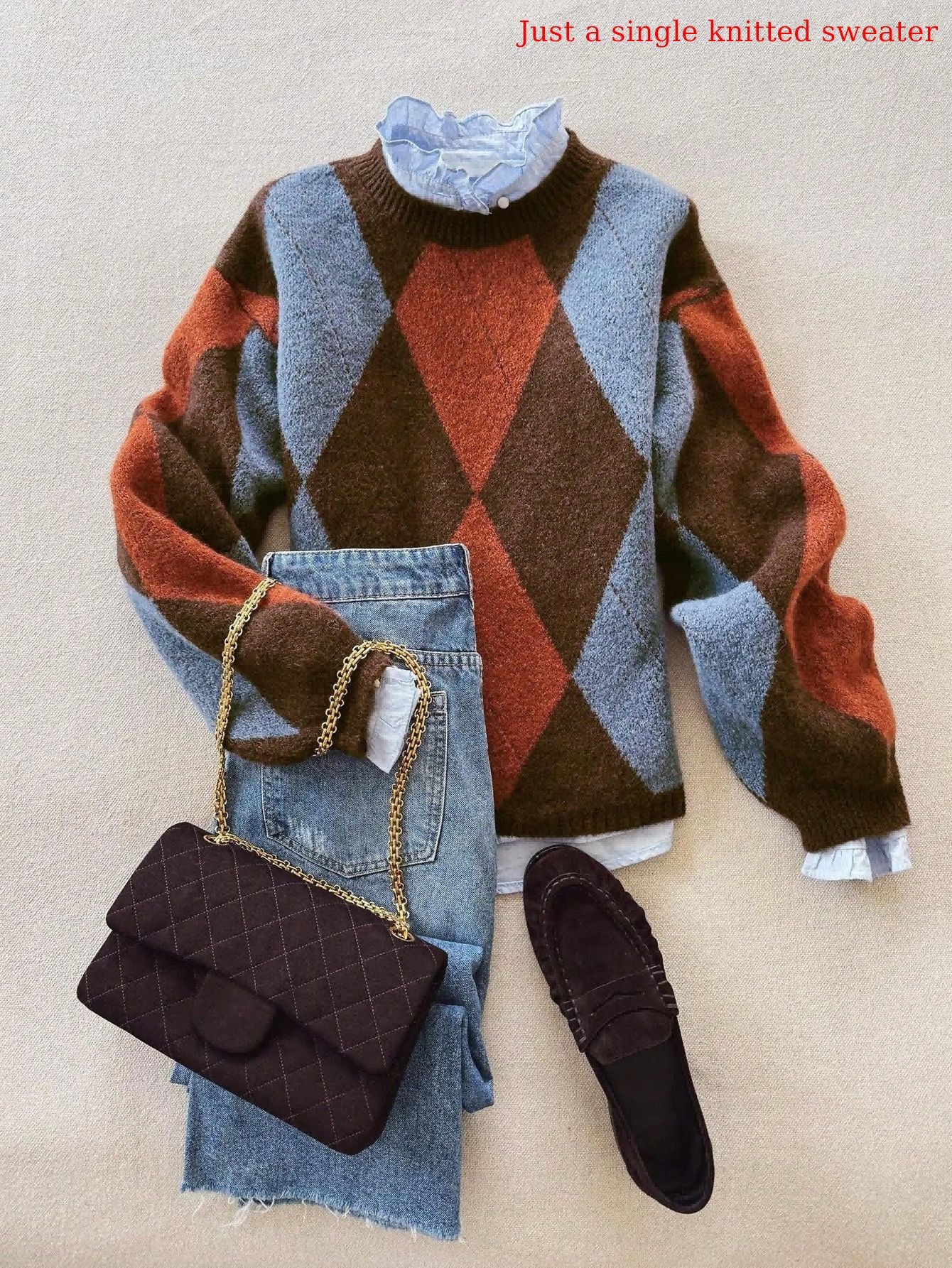 Cozy Oversized Argyle Knitted Sweater