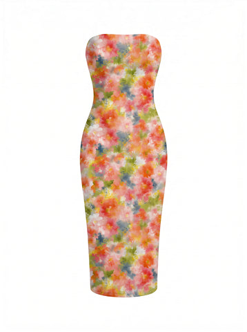 jessica Reilly's Watercolor Floral Print Midi Dress