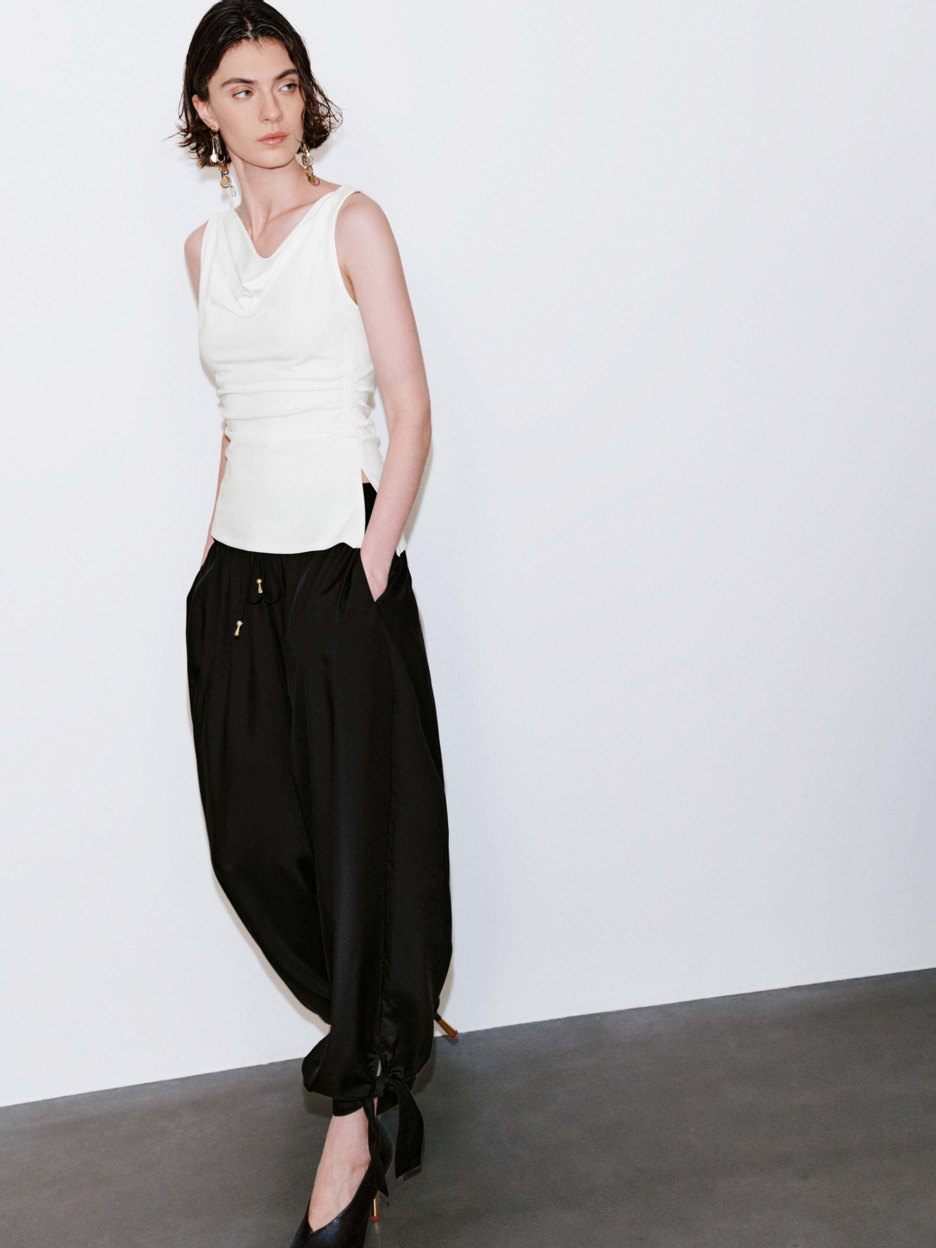Cowl Neck Sleeveless Ruched Tank Tops