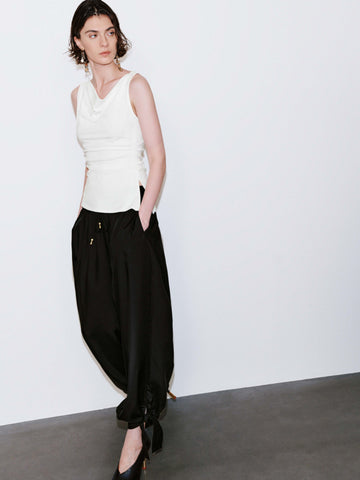 Cowl Neck Sleeveless Ruched Tank Tops