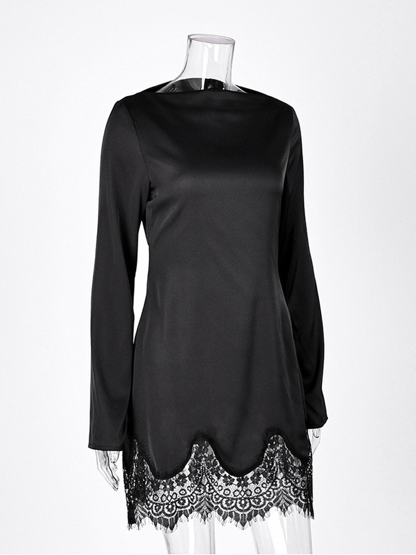 Elegant Lace Trim Satin Dress