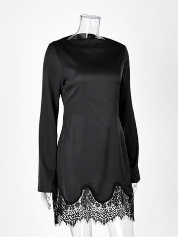 Elegant Lace Trim Satin Dress