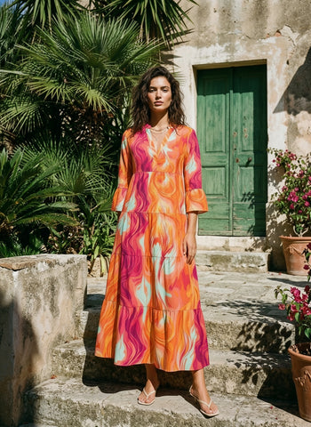 MIO Floral Print V Neck Tiered Maxi Dress