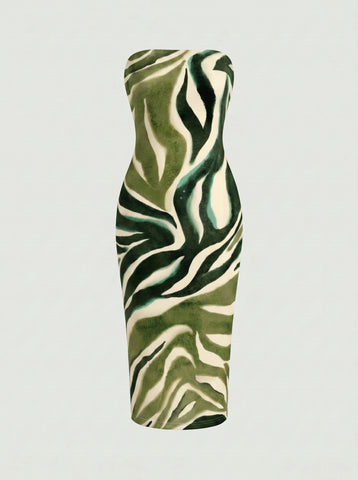 MAIA Floral Print Strapless Sheath Midi Dress
