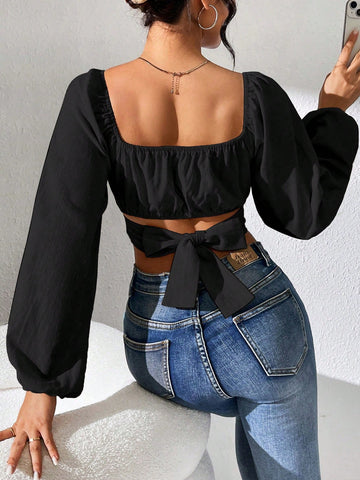 Square Neck Tie-Back City-Chic Blousen