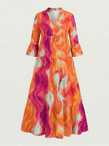MIO Floral Print V Neck Tiered Maxi Dress