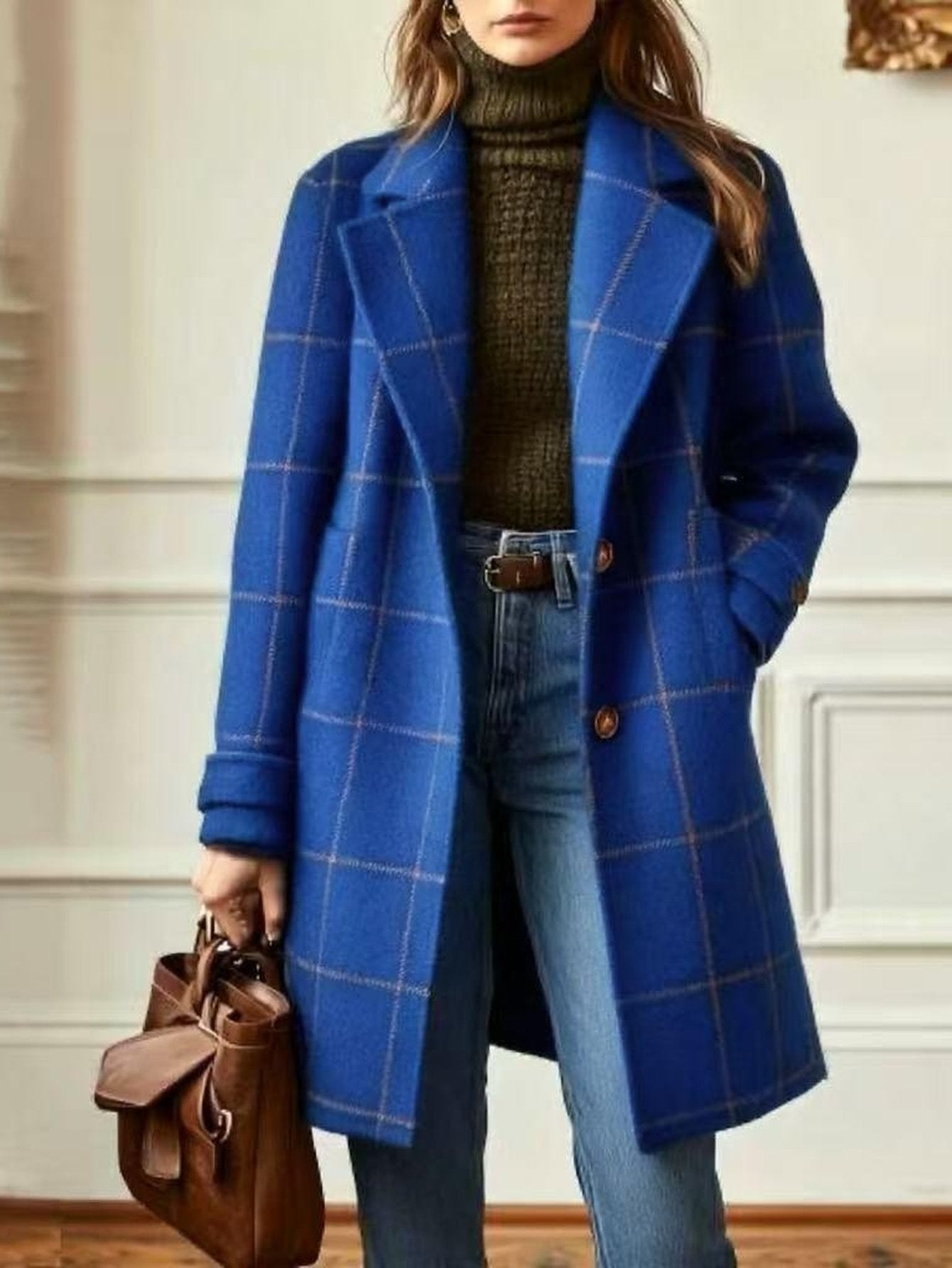 Classic Plaid Single Breasted Wool Coat