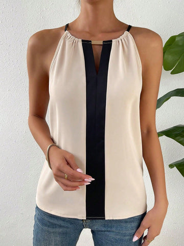 Elegant Colorblock Halter Chiffon Top