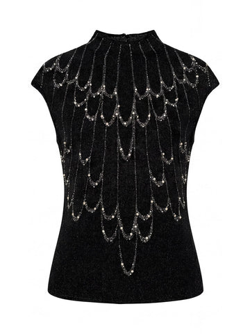 Embellished Shimmer Mock Neck Sweater