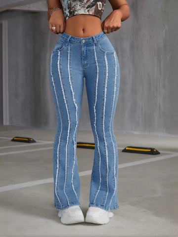Distressed Seam Flare Leg Jeans