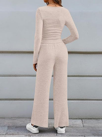 Cozy Button Henley Wide Leg Set