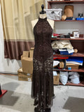 Sequined Halter Mermaid Evening Dress