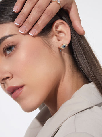 Dainty Gold Evil Eye Stud Earrings