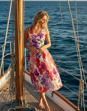 CORINNE
Floral Print V Neck A Line Midi Dress