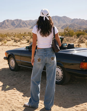 Leopard Star Print Wide Leg Jeans