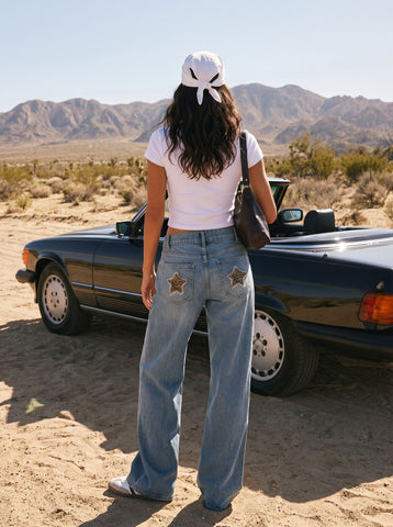 Leopard Star Print Wide Leg Jeans