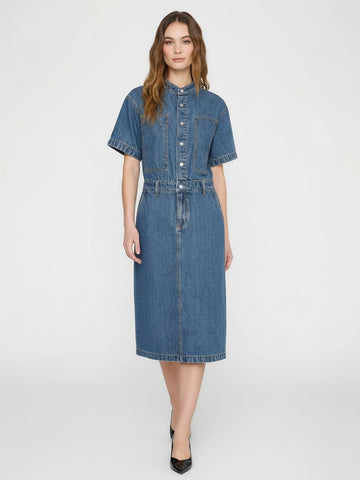 Straight Cut Denim Midi Dress