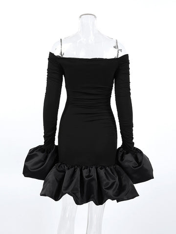 Off Shoulder Ruffled Hem Mini Dress