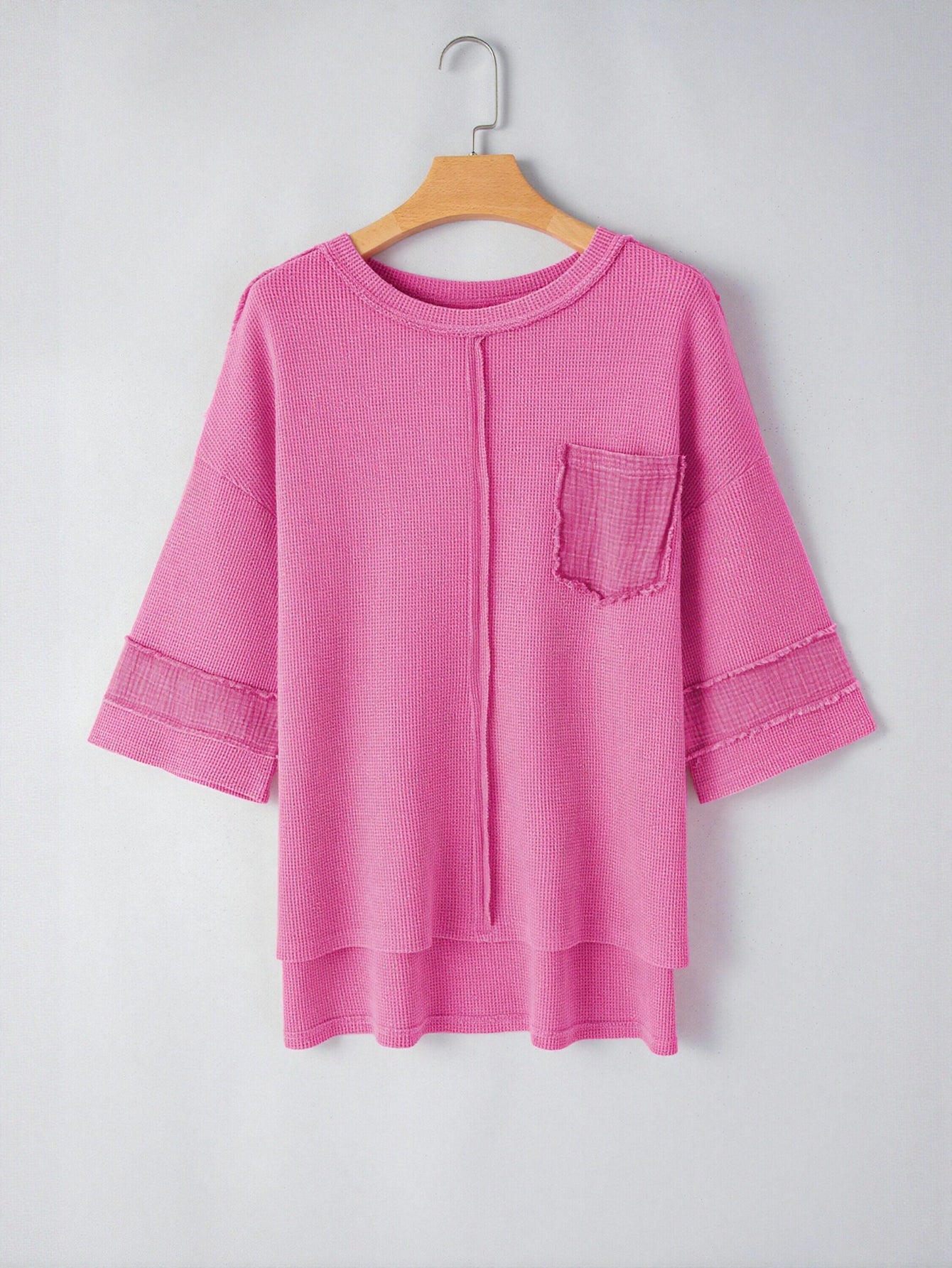 Oversized Waffle Knit Pocket T Shirt