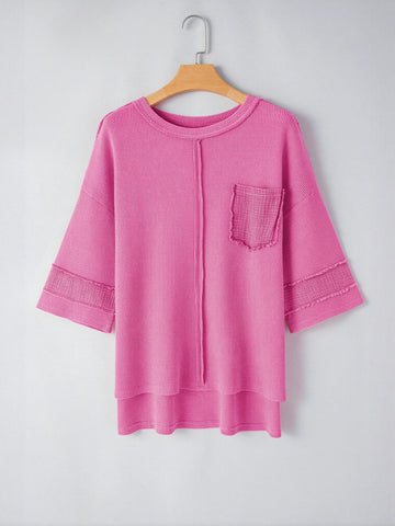 Oversized Waffle Knit Pocket T Shirt