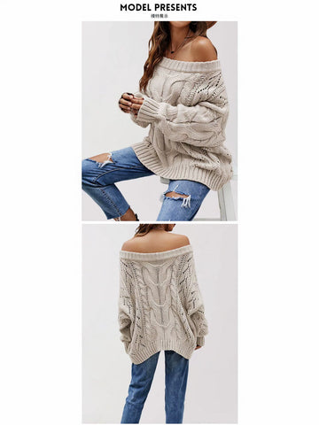 Oversized Off Shoulder Cable Knit Sweater