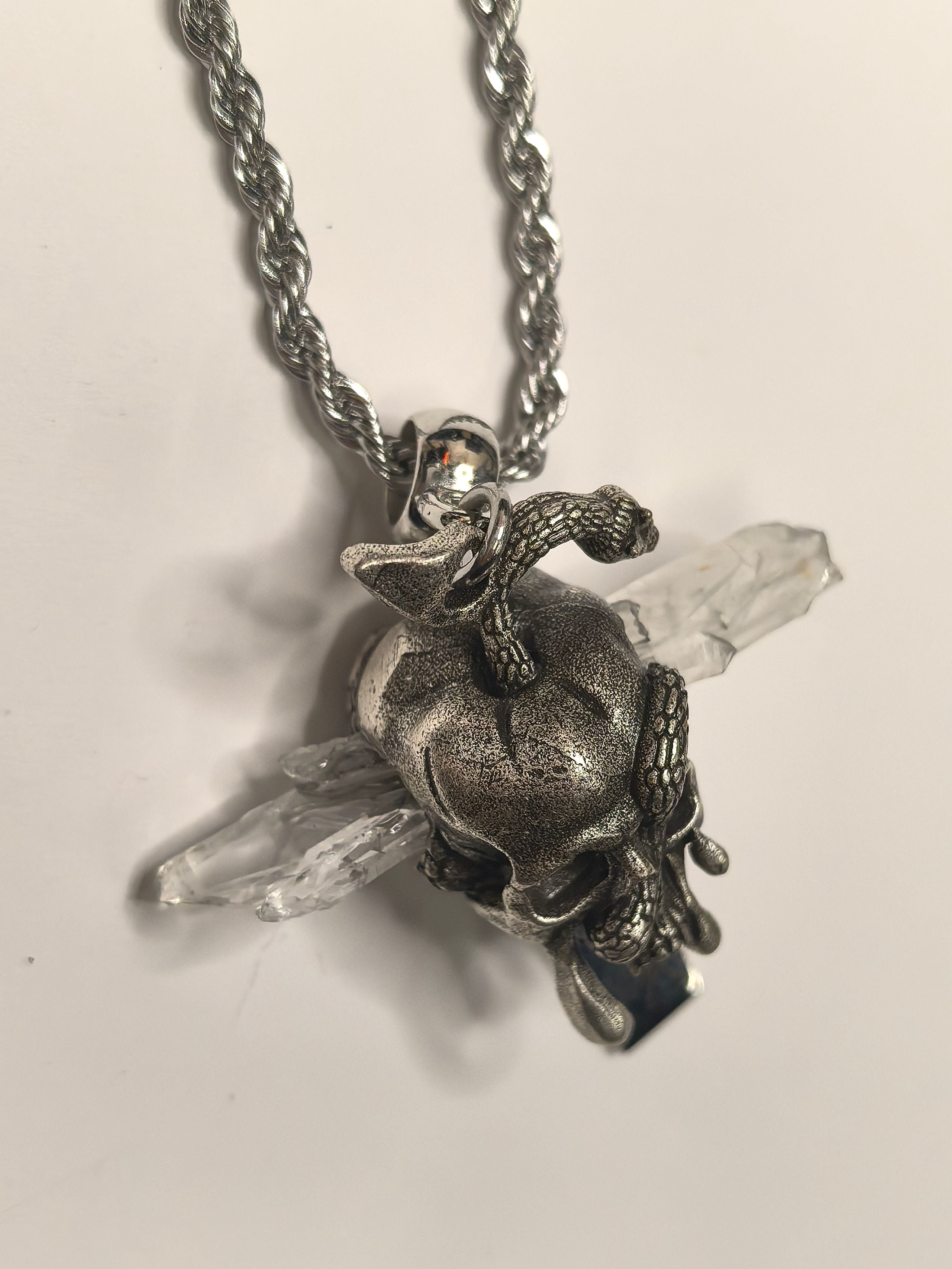 Gothic Skull Snake Crystal Pendant Necklace