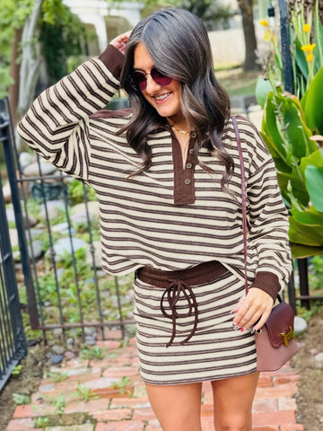 Striped Knit Polo Mini Skirt Set