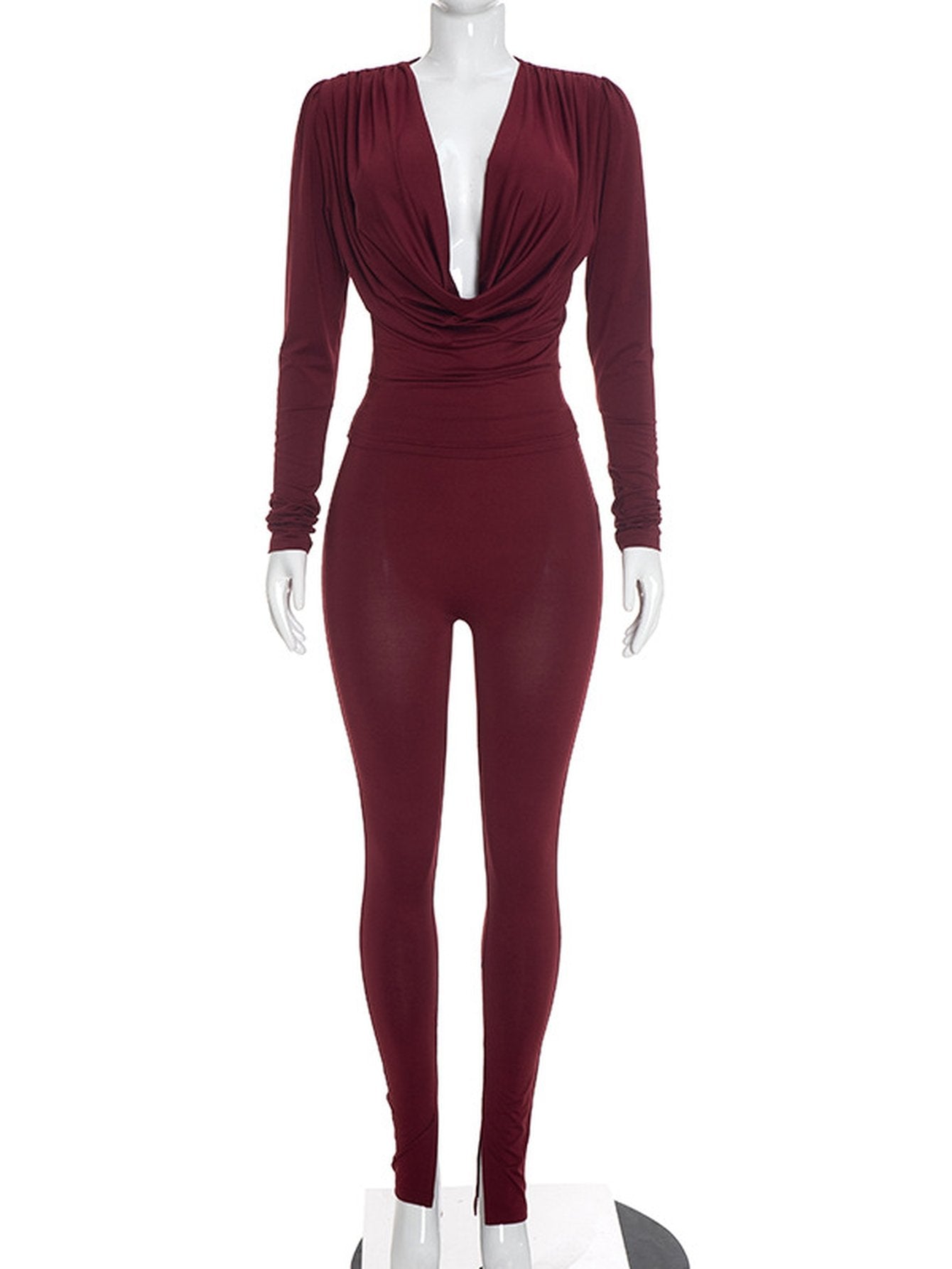 Sexy Plunging Neckline Slim Pants Set