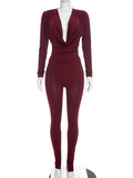 Sexy Plunging Neckline Slim Pants Set