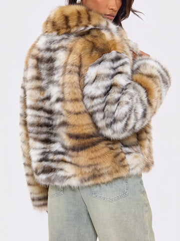 Luxurious Tiger Print Faux Fur Jacket