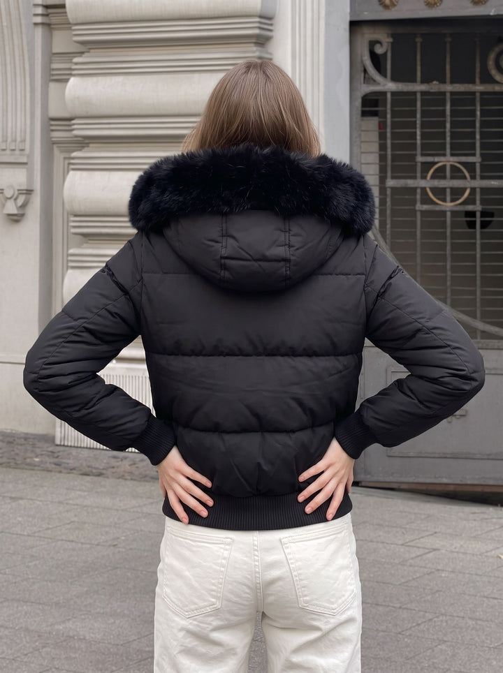 Faux Fur Hooded Cropped Puffer