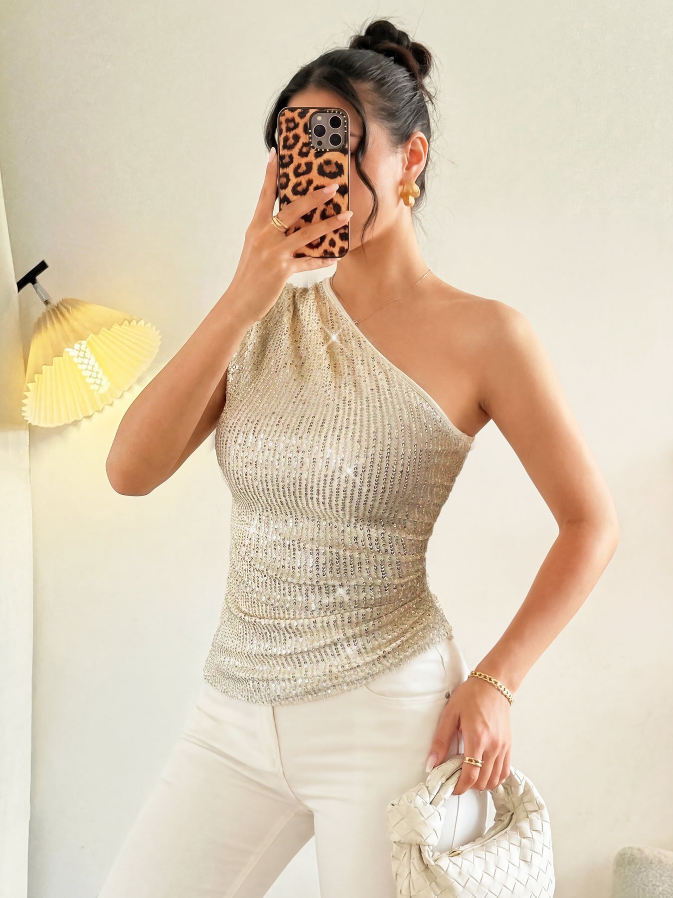 Sparkly One Shoulder Sequin Tank Top