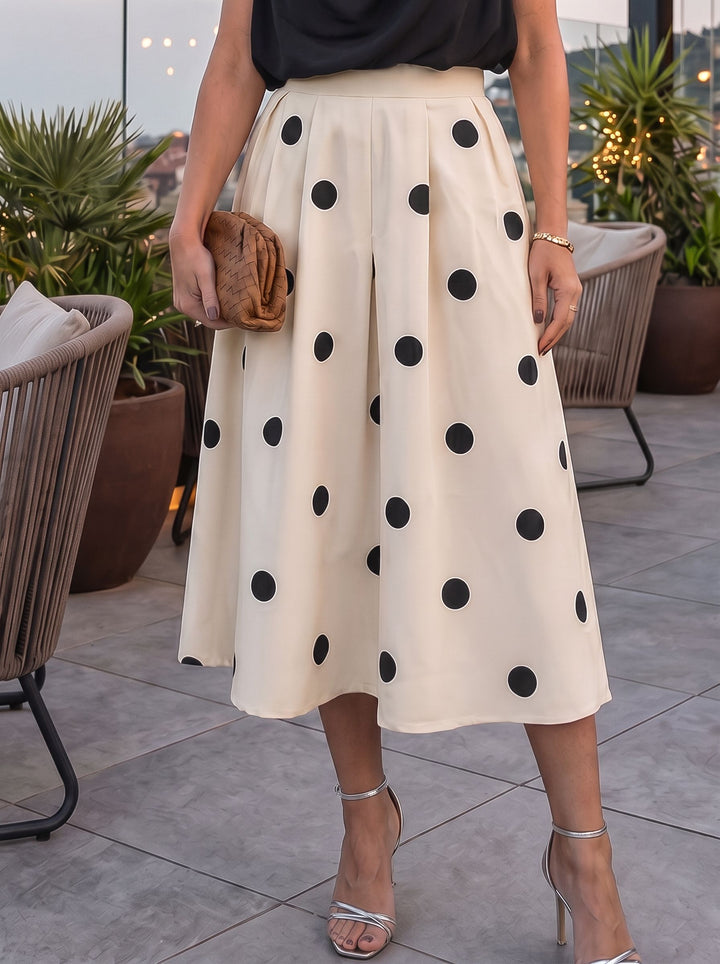 Pleated Polka Dot Midi Skirt