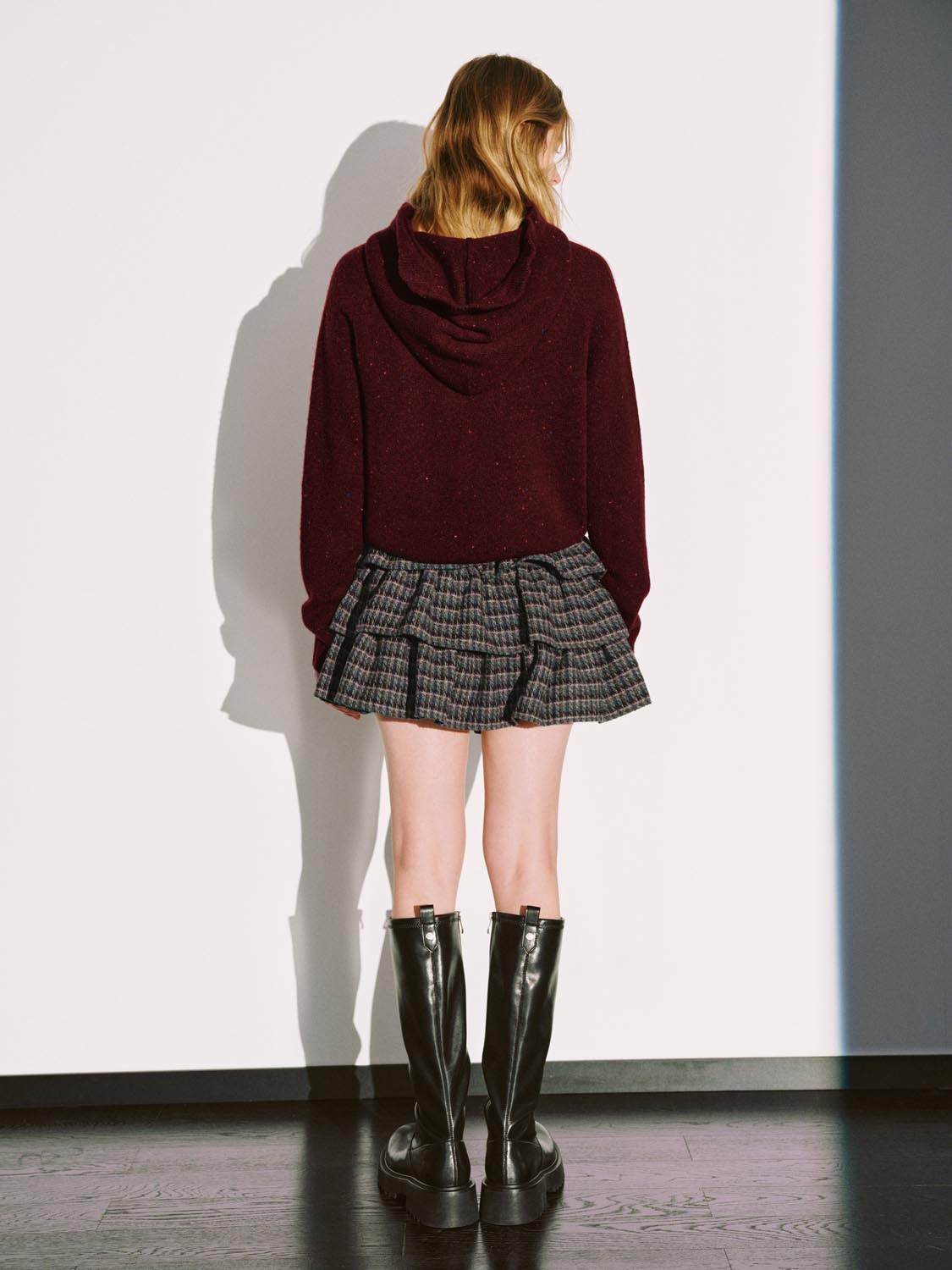 Urban Revivo Check Tiered Ruffle A-Line Midi Skirts-Multicolor