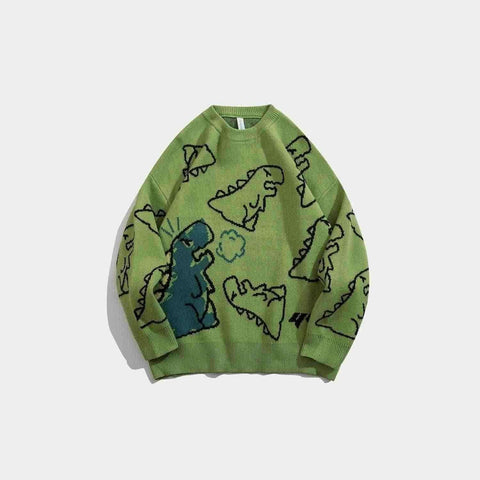 Oversized Dinosaur Graphic Crewneck Sweater
