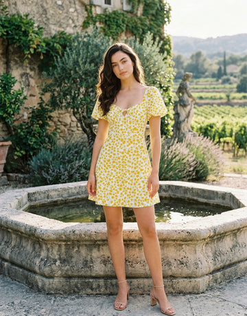 AYLA Floral Print Puff Sleeve Tiered Mini Dress