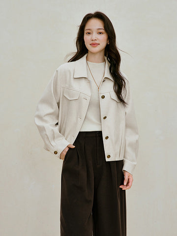 Textured Pleated Hem Button Up Jacket