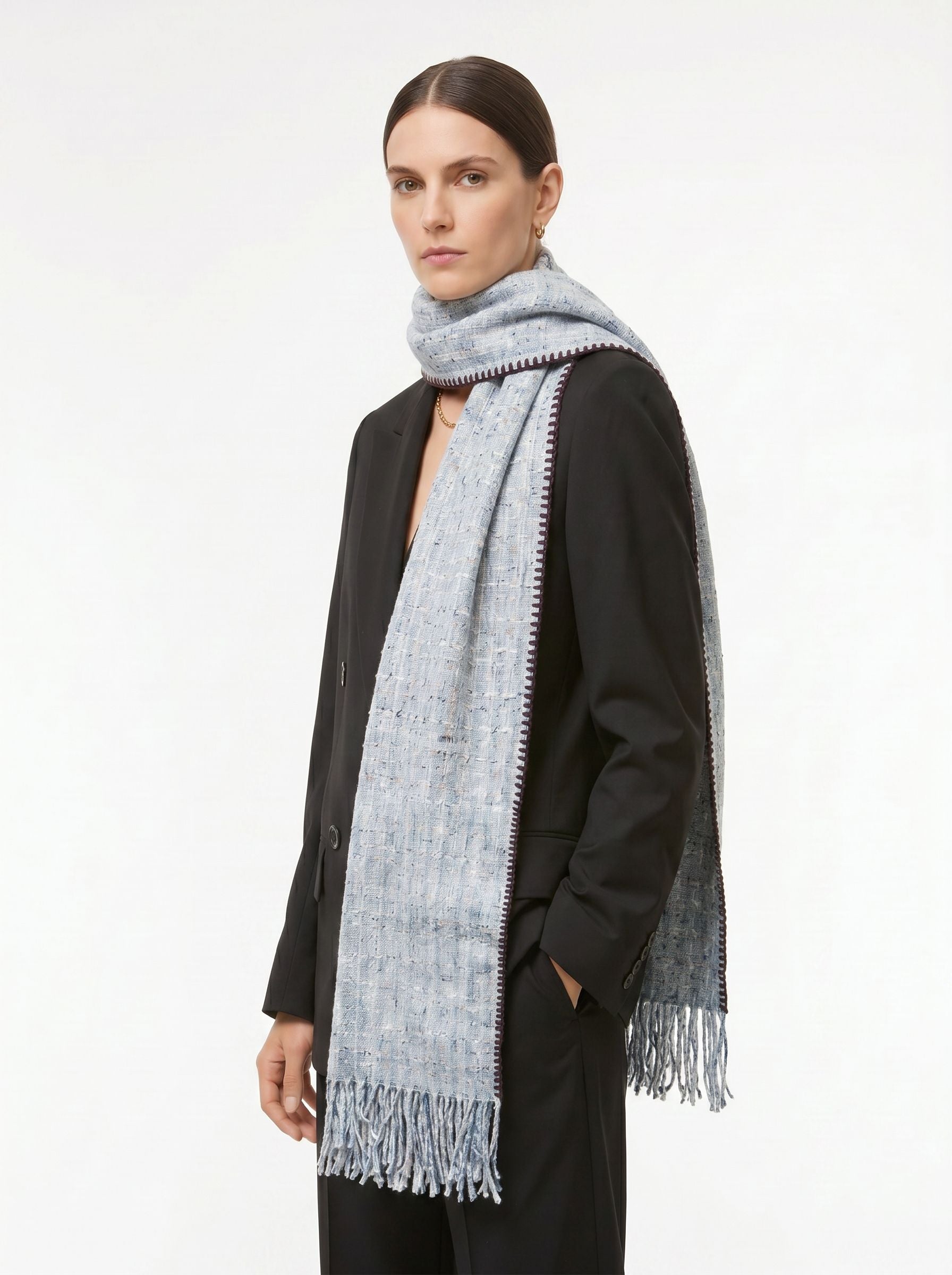 Cozy Textured Blanket Fringe Scarf
