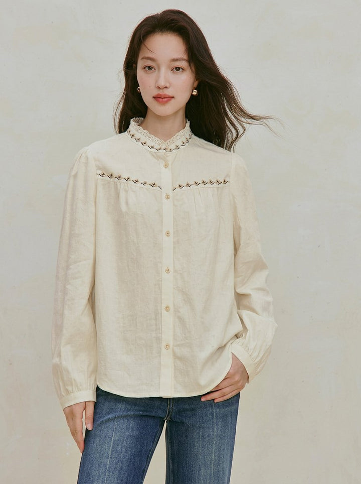 Embroidered Cotton Jacquard Button Down Shirt